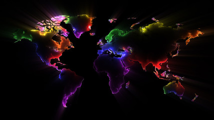 World Map With LGBT Colors Background