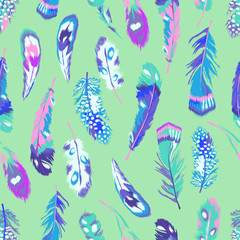 Aqua feather print - seamless background
