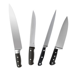 set of metal kitchen knives isolated on white