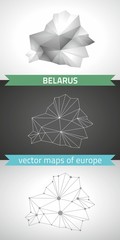 Belarus set of grey and silver mosaic 3d polygonal maps. Graphic vector triangle geometry outline shadow perspective maps