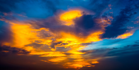 Dramatic sunset sky with clouds