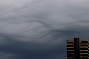 sunset in winter, cloudy sky, living block
