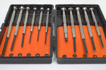 box of screwdrivers for precision work