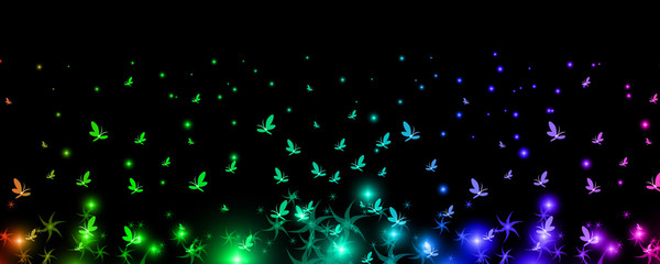Silhouettes of iridescent butterflies rising to the heavens with the mystical colors, background