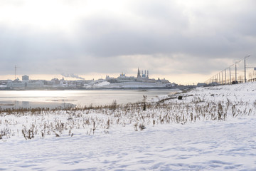 Panorama of the snow-covered Kazan Kremlin