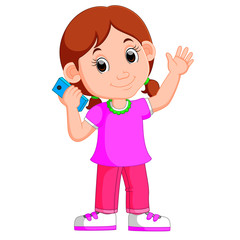 cartoon girl using a smart phone