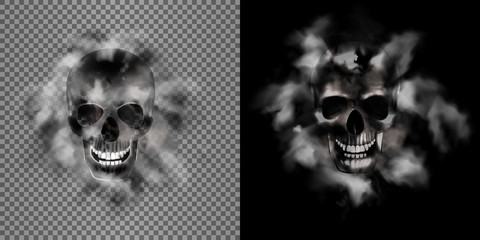 human skull in the smoke