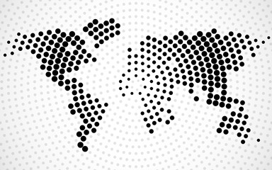 Abstract world map of radial dots. Vector