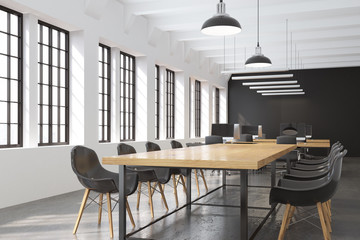 Conference room with a black wall