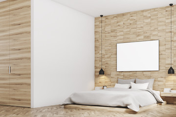 Fototapeta na wymiar Light wooden bedroom, side
