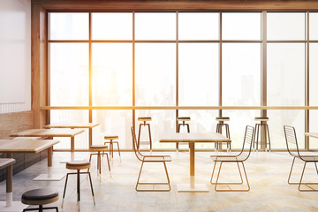 Cafe with panoramic windows, toned