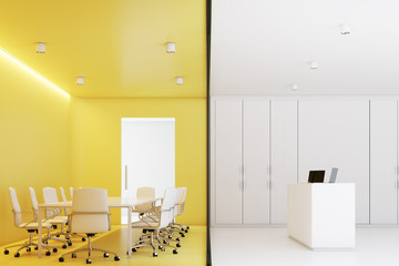 Yellow meeting room and reception