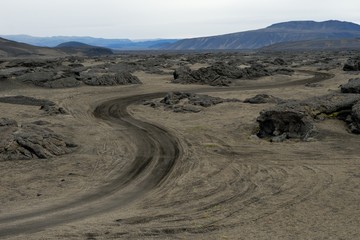 Tracks on the lava at Kverkfjoll, Iceland