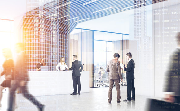 Side View Of People Passing By Reception, Double