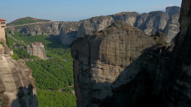 View of Monastery in Meteora located on rocks, Greece