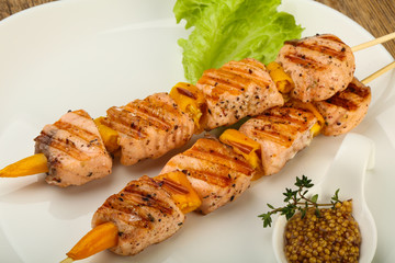 Grilled salmon skewer