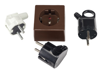 electrical plug and electric socket on white