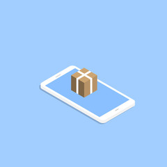 Smartphone and a box. Delivery e-commerce. Vector illustration .