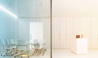 White meeting room and reception, toned
