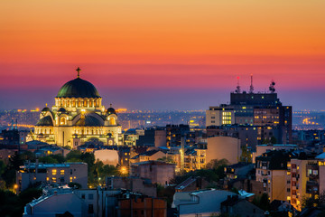 Fototapeta na wymiar Belgrade panorama with temple of Saint Sava