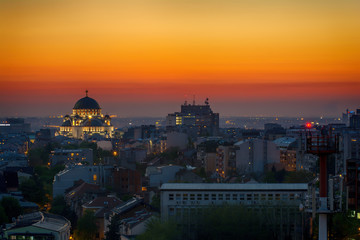 Fototapeta na wymiar Belgrade panorama with temple of Saint Sava