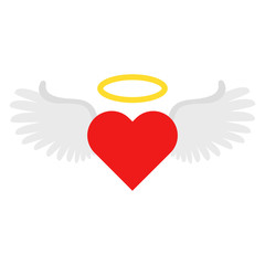 Flat icon heart with angel wings. Vector illustration.