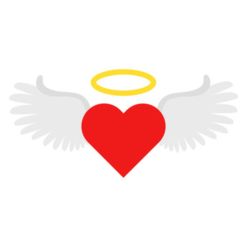 Flat icon heart with angel wings. Vector illustration.
