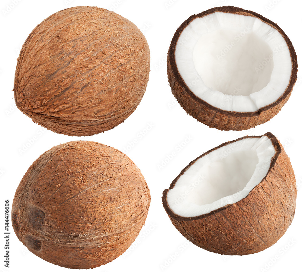 Canvas Prints isolated coconut collection. whole and half of coconut isolated on white, with clipping path