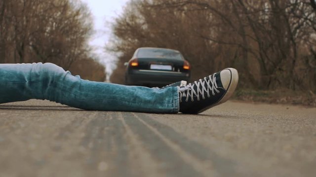 Man was hit by a car. Road accident: Driver moved the pedestrian.