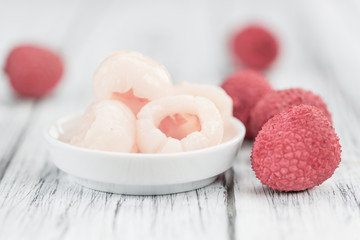 Portion of Lychees (preserved) (selective focus)