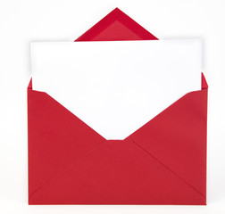 Red envelope with blank white card.