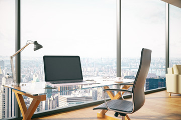 Office with blank notebook