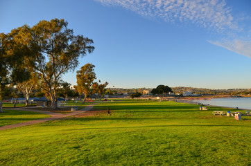 Late winter afternoon at park on Mission Bay, San Dieg