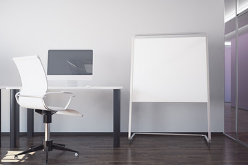 Workplace and blank whiteboard