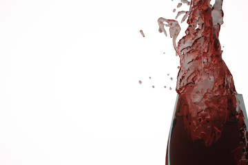 Splashing red wine on white background