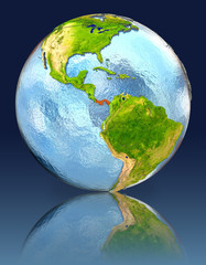 Panama on globe with reflection