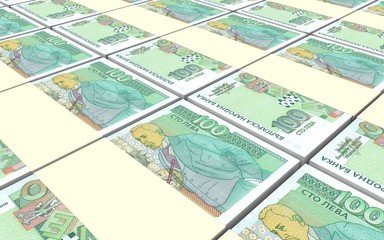 Fototapeta na wymiar Bulgarian lev bills stacks background. 3D illustration.