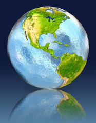 Belize on globe with reflection