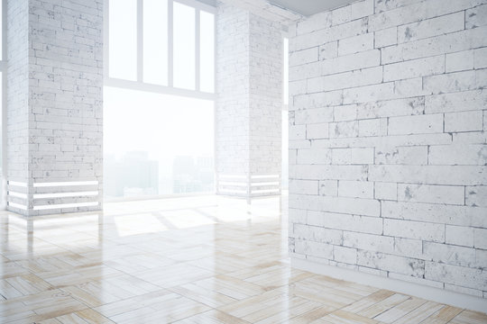 Modern brick interior with blank wall