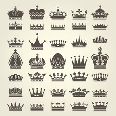 Crown icons set - monarchy authority and royal symbols © gomixer