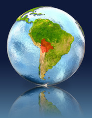 Bolivia on globe with reflection