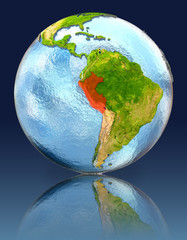 Peru on globe with reflection