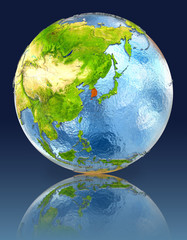 South Korea on globe with reflection