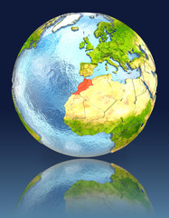 Morocco on globe with reflection