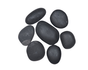 Super polished black river pebbles isolated on white background