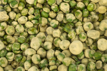 This is a photograph of spicy Wasabi Peas