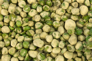 This is a photograph of spicy Wasabi Peas