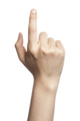 Obraz premium gesture with hand finger, index finger push or touch something.