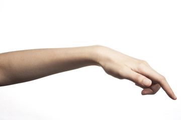 gesture with hand finger, index finger push or touch something.