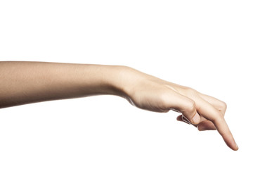 gesture with hand finger, index finger push or touch something.